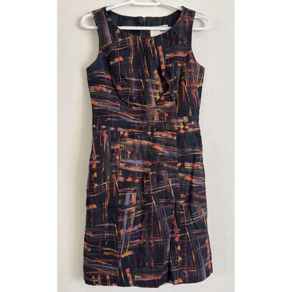 Anthropologie Tabitha Expressionist Sheath Dress 2 Black Colorful Zip Back Lined